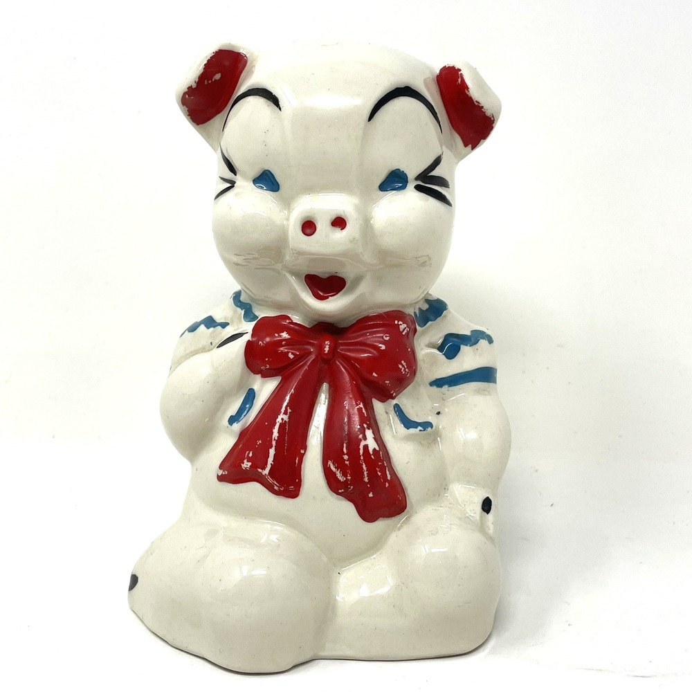 Vintage Shawnee Ceramic Piggy Bank Kitch Anthropomorphic Hand Painted